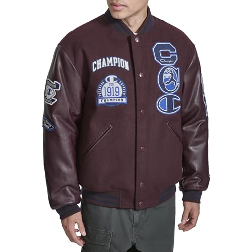Champion Men's Letterman Varsity Bomber Jacket with Patches
