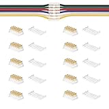 SLLHUT 10 Pcs 6 Pin Quick Connect Crimp on Wire connectors for 20 to 24 AWG LED Strip Wire, Transparent Small Solderless 6 Way Electrical Cable Connectors with Cover Caps (6-Pin Wire to Wire)