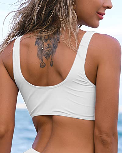 Image of Fanuerg Women's Twist Front Bikini Top V Neck Push Up Padded Swimsuit Top Bathing Suits