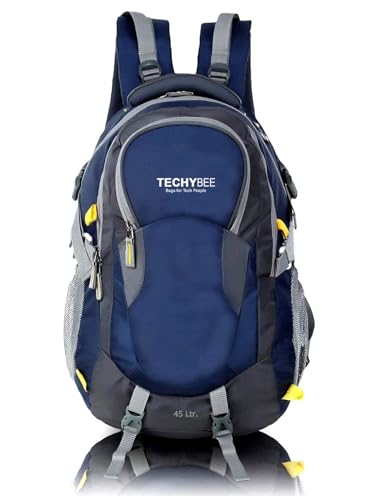 TECHYBEE 45L Travel Hiking Laptop Backpack with Rain Cover, Fits 17.3 Inch Laptops, Large Waterproof Rucksack for Men & Women, Trekking Bag with Chest Strap (Blue, Hiking)