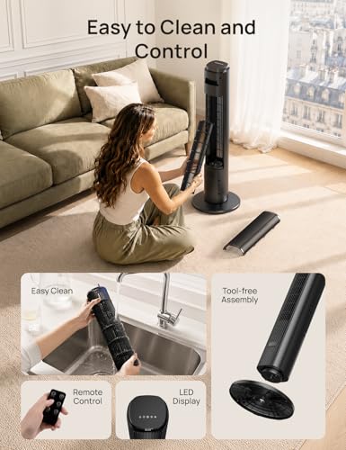 Image of ZAFRO Tower Fan for Bedroom, 37'' Bladeless Fans with 4 Modes 6 Speeds, 26 ft /s Velocity, 28dB Quiet for Sleep, LED Touchpad & 12H Timer, 90 Oscillating Floor Fans that Blow Air, Black