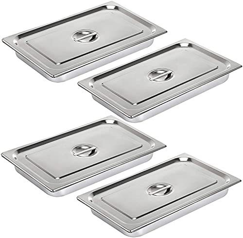VEVOR Bac INOX Alimentaire Lot de 4 Plats à Four en Acier Inoxydable 13L Épaisseur 0,8mm Bac Poli Rectangulaire Effet Miroir Aliments Chauds et Froids pour Cuisine de Restaurant Gril Gâteaux Tartes