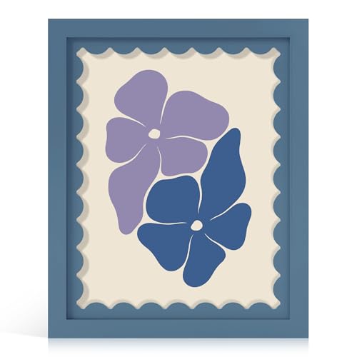 THKRLOF 8x10 Picture Frame with Real Glass Wooden cute 8 x 10 Photo Frame with Wavy Mat for Tabletop and Wall Hanging Blue 1 Pack