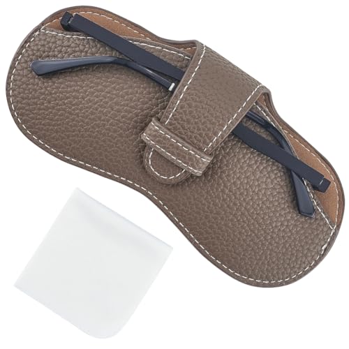 Image of CREATCABIN Leather Glasses Case Slim Sunglasses Pouch Lightweight Travel Portable Squeeze Top Soft Eyeglasses Cover Holder with Soft Cleaning Cloth for Family Friends Holiday Vacation 6.9x3.4 Inch