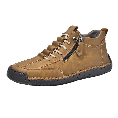 Chaussures de randonnée en cuir pour homme - Chaussures d'été courtes avec fermeture éclair - Lacets en cuir - Baskets - Semelles souples - Chaussures pieds nus...