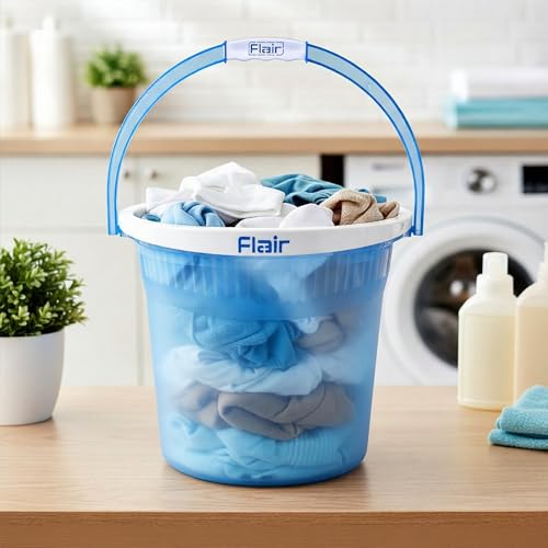 Image of FLAIR Estella Crystal 8 LTR T.Blue Set of 2 I Plastic Bathroom Bucket | Strong and Durable Water Storage Bucket | Sturdy and Easy Grip Handle | Ideal for Bathing and Everyday Use