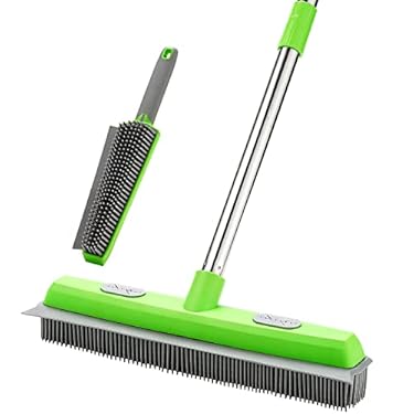AMAZON - Rubber Broom with Squeegee for Carpet Pet Hair Remover,57 inch Long Handled Fur Remover Carpet Rake,Portable Detailing Lint Remover Brush,Pet Hair Removal Broom for Fluff Carpet, Hardwood Floor, Tile