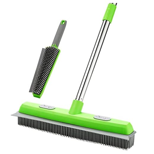 Rubber Broom with Squeegee for Carpet Pet Hair Remover,57 inch Long Handled Fur Remover Carpet Rake,Portable Detailing Lint Remover Brush,Pet Hair Removal Broom for Fluff Carpet, Hardwood Floor, Tile