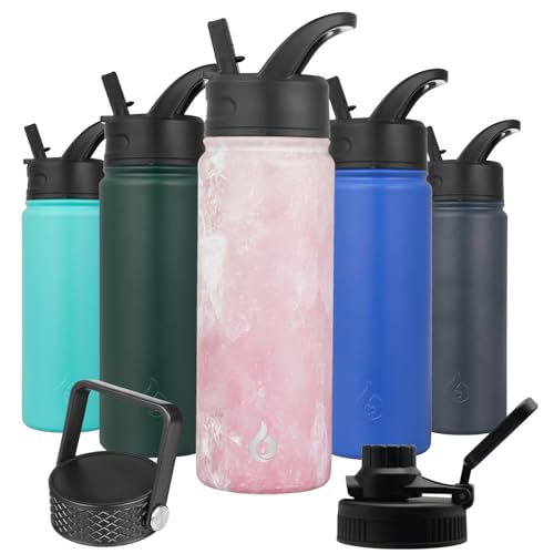 Image of BJPKPK Insulated Water Bottles with Straw Lid, 22oz Cold & Hot Thermo, Stainless Steel Metal Water Bottle with 3 Lids, Reusable Thermo, Cups, Mugs for Daily Use-Blossom