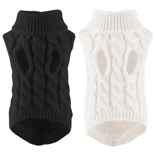 HTTDSLF 2 Stück Hundepullover Kleine Hunde, Hundepullover Haustier Pullove, Winter Warmer Hund Katzenpullover, Rollkragen Strickpullover, für Mittelgroße Hunde und Katzen