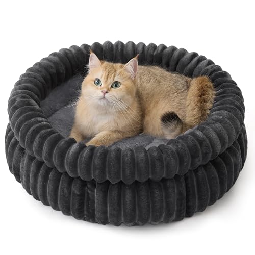 Sunquinn 猫 犬 ベッド 猫ベッド 丸型 冬 ふわふわ 犬用 ペットベッド 吸湿発熱 保温 洗える 滑り止め クッション 暖かい 寒さ対策 丸洗いOK（外寸50Lx50Wx20Hcm グレー）