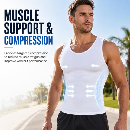 Image of Gynecomastia Compression Shirts, Mens Slimming Body Shaper Vest, Tummy Control Undershirts