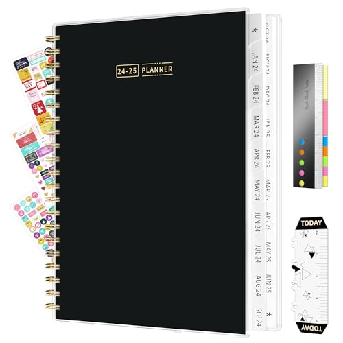 Ospelelf 18-Months Planner 2024-2025, 2024 Monthly Weekly Planner Spiral Bound, PVC Cover Life Planners with Stickers Black(A4)