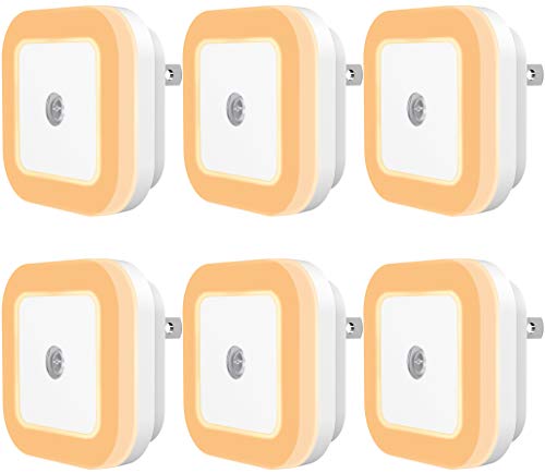 SYCEES Plug-in LED Night Light with Dusk to Dawn Sensor for Hallway, Stairs, Bathroom, Kitchen, Bedroom, Nursery, Kids Room, Warm White, Pack of 6