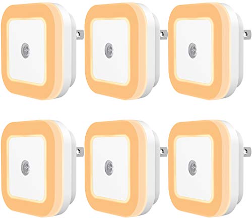 SYCEES Plug-in LED Night Light with Dusk to Dawn Sensor for Hallway, Stairs, Bathroom, Kitchen, Bedroom, Nursery, Kids Room, Warm White, Pack of 6