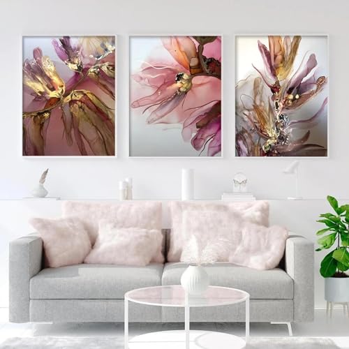 Affiche d'art mural abstrait classique KEMEIQI fleurs roses dorées toile 70x100cm