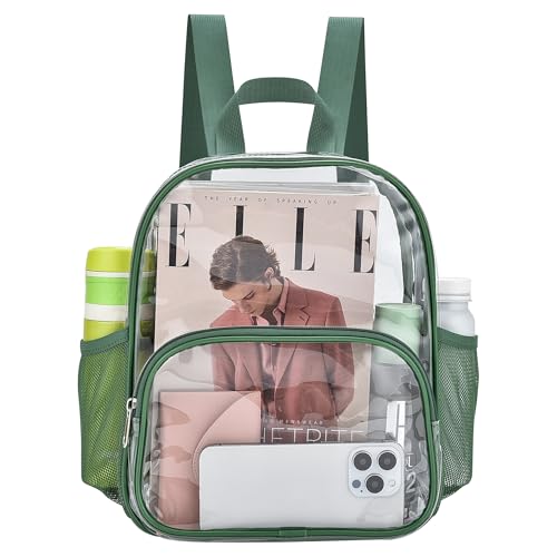 Image of Busiuw Forest Green Clear Backpack 12x12x6 with Front Pocket for Concert Sport Fashion Women Backpack Events Work Travel