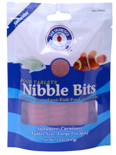 San Francisco Bay Brand Food Tablets Nibble Bits - All-Natural Fish Food for Saltwater Carnivore, Angels, Clownfish, Butterflies, Triggers, Damsels, Gobies, Wrasses - 2.1 oz (60g), Large Tablets