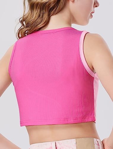 Mebius Girl's Crop Tops Ribbed Knit Cropped Tank Tops Sleeveless Round Neck Racerback Casual Cute Dance Top 6-14Y2