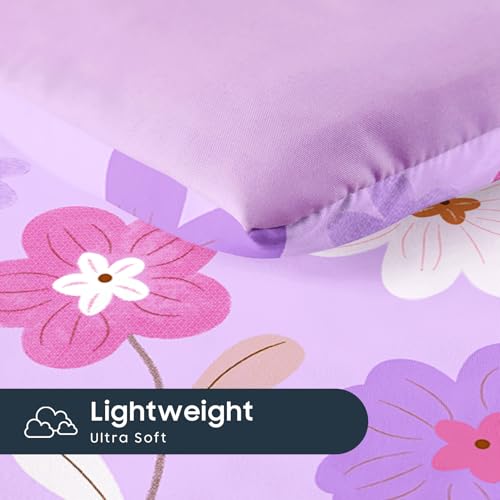 Image of Wake In Cloud - Floral Toddler Bedding Set for Girls, Cute Colorful Botanical Flowers with Deers, 4 Pieces Soft Crib Bed Set Including Comforter, Sheets and Pillowcase, Lavender