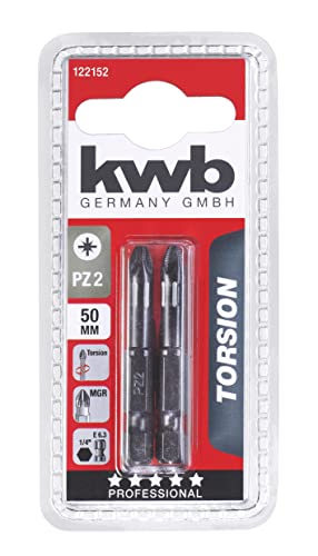 kwb 2 x 50mm Torsion Bits PZ2, TQ 60 Steel, Mega-Grip Ribs, ISO 1173 C6.3 Drive, L: 50 Mm - Image 2