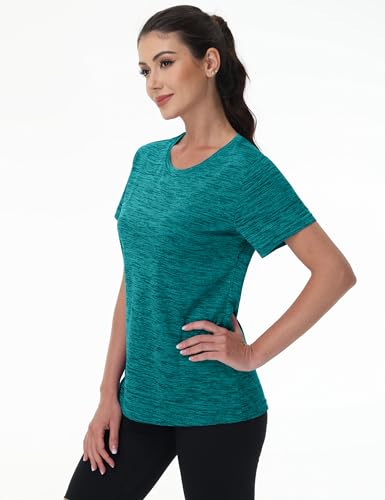MAGCOMSEN Women's Workout Shirts Crewneck Short Sleeve Moisture Wicking Lightweight Tops for Gym Athletic Sports3