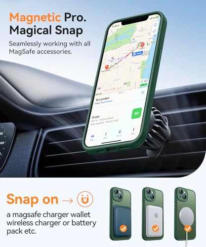 Image of CANSHN Magnetic for iPhone 13 Mini Case, Upgraded [Full Camera Protection] [Compatible with Magsafe] [Translucent Matte] Shockproof Protective Phone Case for iPhone 13 Mini 5.4 inch - Deep Green