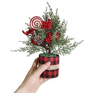 Small christmas tree centerpieces tabletop decorations 105 red berry pinecone frosted artificial pine tree in a box for winter rustic farmhouse holiday xmas dining table flower arrangements cedar  urban country home decor