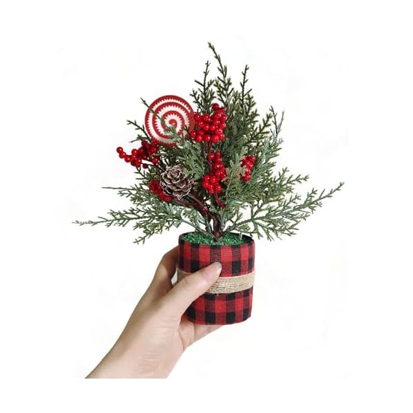 Small christmas tree centerpieces tabletop decorations 105 red berry pinecone frosted artificial pine tree in a box for winter rustic farmhouse holiday xmas dining table flower arrangements cedar  urban country home decor