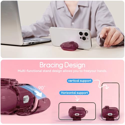 Image of for AirPods 4 Case 2024 with Safety Lock,Wine Red | Clear Case with Phone Stand & Cleaner Kit,Cute Floral Chain for Women Girls,Soft TPU Protective Cover,Shockproof