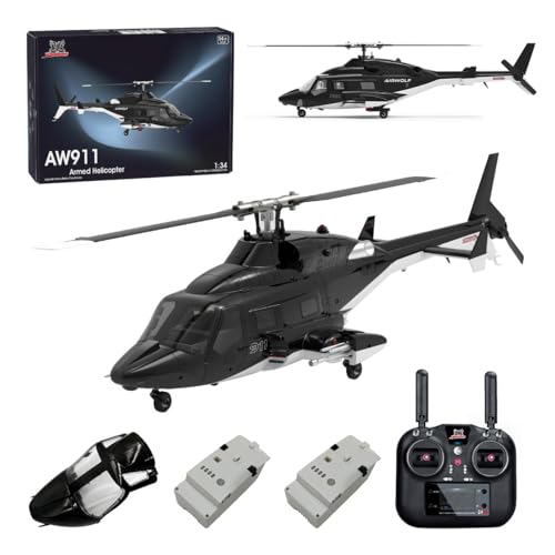 JHSFsfX 1/34 AW-911 RC ヘリコプター、2.4 G 9 ch Flybarless 6 G/3 D スタント ヘリコプター GPS と鼻アクセサリー、軍事武装航空機玩具ギフト大人のためのサムネイル