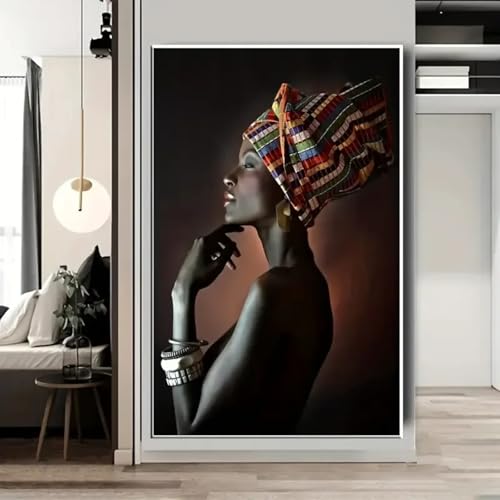 Affiches art africain fille noire et peinture toile argentée haut de gamme