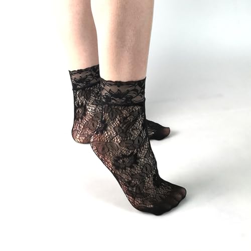 MarJunSep Lace Ankle Socks for Women Cute Elegent Sheer Mesh Fishnet Thin Nylon Crew Socks Sexy Fashion 5