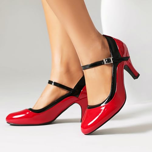 Elerhythm Women's Mary Jane Vintage Two Tone Ankle Strap Close Toe 1920s Gatsby Heels Retro 1950s Victorian Pumps Shoes3