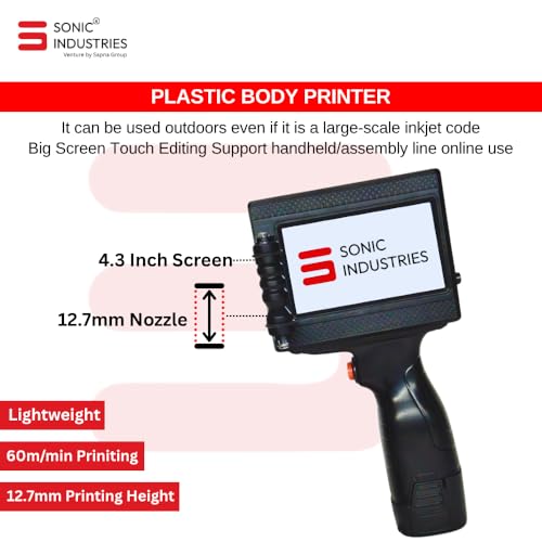 Image of SONIC INDUSTRIES Handheld Inkjet Printer, Portable Batch Coding Machine for MRP, Expiry Date, Batch No, Barcode & QR Code Printing, TIJ Printer for Plastic, Carton, Metal, Glass