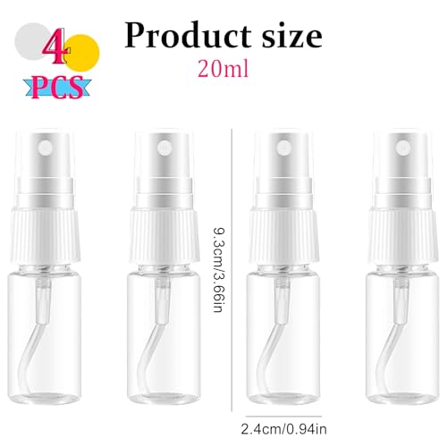 4 Stück Sprühflaschen Kleine, 20ml Tragbares Plastik mini Sprühflasche, Reise-Parfümflaschen, Transparente Leer Feinen Nebel Sprühflasche, Nachfüllbares Spray, für Pflegeflüssigkeit Kosmetika Alkohol