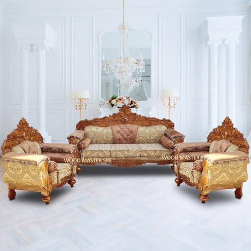 Image of Luxury Wooden Teakwwood Five Seater Sofa Set for Living Room (Honey Brown) Solid Wood Outdoor Chair 5 Seater Sofa | (5)
