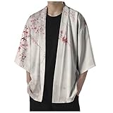 メンズ 桜プリント 和柄 カーディガン ミドル丈 七分袖 ゆったり カジュアル サマーカーディガン メンズ 和式パーカー 和風 羽織 開襟シャツ 薄手 ゆったり 大きいサイズ トップス おしゃれ カップル 男女通用 浴衣 温泉 夏祭り 花火大会 花火 普段着