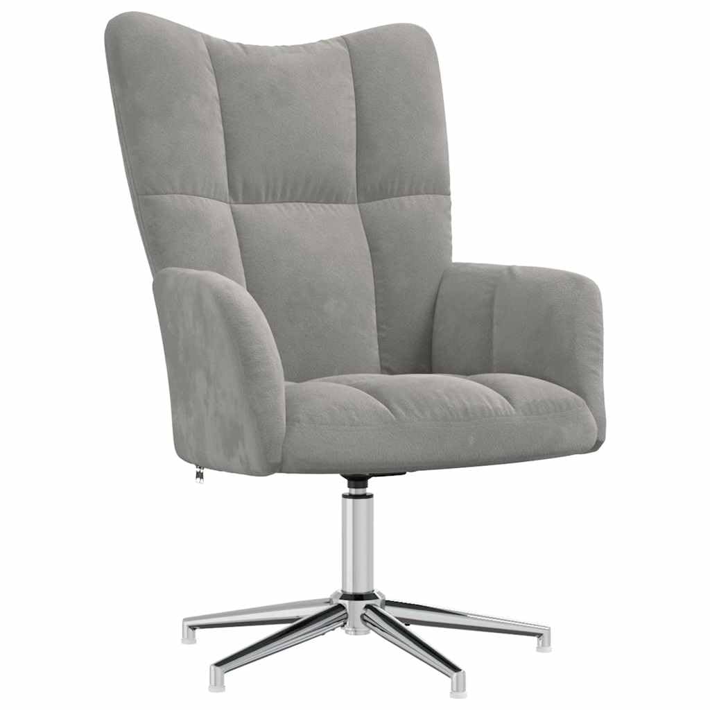 Sillón de relajación con taburete, terciopelo, gris claro, 62 x 68 x 98 cm, diseño cuadrado moderno, giratorio de 360°, cómodo sillón de lectura para salón, dormitorio, oficina