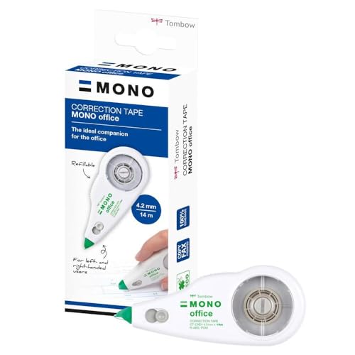 Tombow Mono Office Correction Roller, refillable, 4.2 mm x 14 m, Centred Correction for Left & Right-handers, 100% Recycled housing [CT-CXE4]