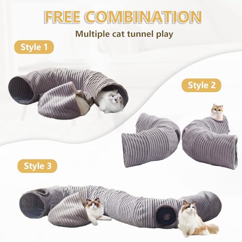 Cat Tunnel Bed for Indoor Cats - Cute Cat Donut Tunnel with Washable Circle Cushion and Blackout Tent Round Pet Play Toy for Kitten/Puppy/Rabbit, Grey by WINDRACING - Image 2