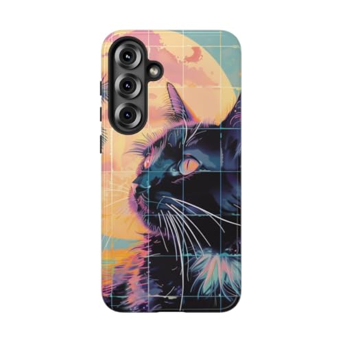Coque rigide Lofi Vaporwave Cat pour Samsung S25 Plus protégeant des rayures