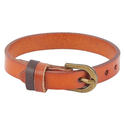 Pulsera sencilla de cuero genuino ajustable con hebilla de aleación miniatura 7
