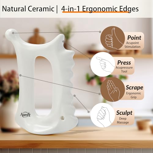 Ceramic Gua Sha Tool for Face & Body, Christmas Gifts for Adults Mon, 6 in 1 Facial Massage, Lymphatic Drainage, Jaw Lifting, Puffiness Care, Neck Massage for Stress Relief - Home Self Care, White - Image 4