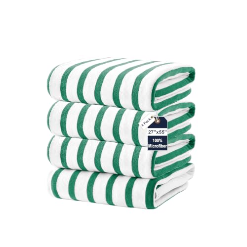 JML Microfiber Beach Towels, 4 Pack, 27" x 55", Cabana Stripe Green