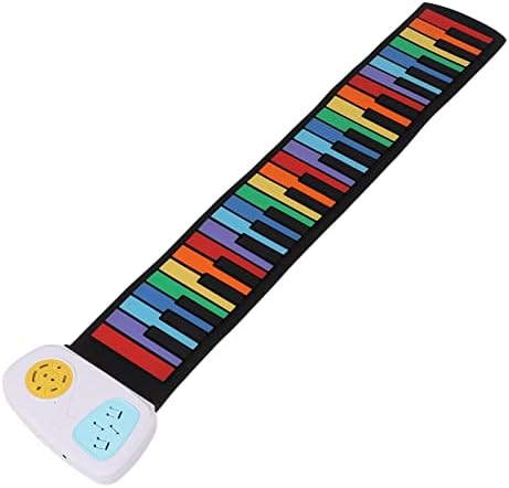 Roll Up Piano Keyboard, Flexible Rainbow Keys Pianos Digital Electronic 49 Keys Foldable with Built in Speakers for Kids for Beginners(White shell + rainbow key)