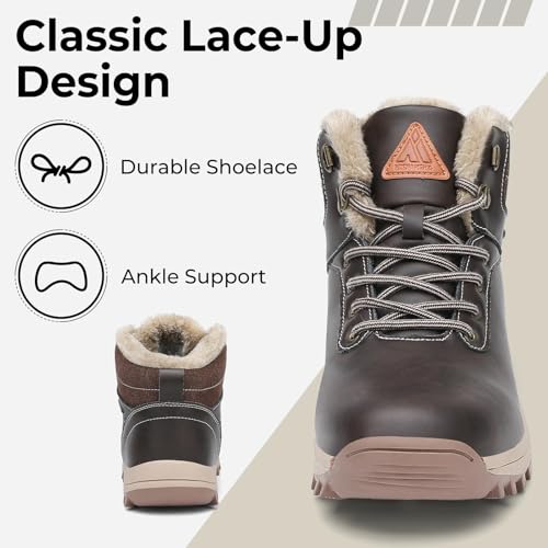 Mishansha Men's Winter Snow Boots Waterproof Insulated Hiking Boot for Men Cold Weather Outdoor Trekking Anti-Slip Warm Shoes Size 6.5 Umber Brown3