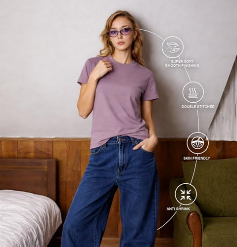 Image of SLEEPY NUTS Women's Plain Round Neck Regular Fit Half Sleeve Cotton T Shirt