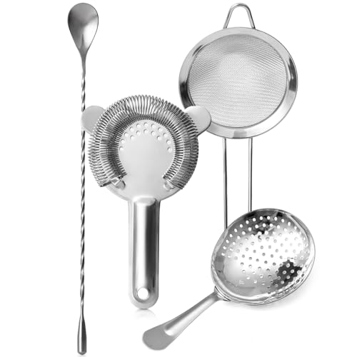 Etens Cocktail Strainer Set – Bar tools Stainless Steel Includes Hawthorne Strainer, Julep & Fine Mesh Cocktail Strainers, Mixing Spoon – Drink Shaker Strainer for Bartending