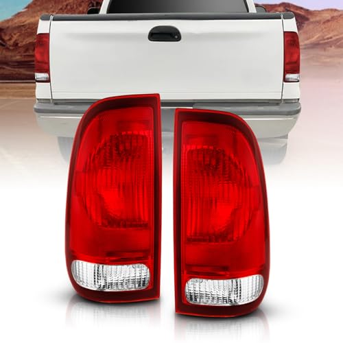 AmeriLite for Ford F-Series F150 F250 F350 SuperDuty Clear Red Factory Style OE Replacement Assembly Halogen Tail Lights Brake Lamps Set - Driver and Passenger Side